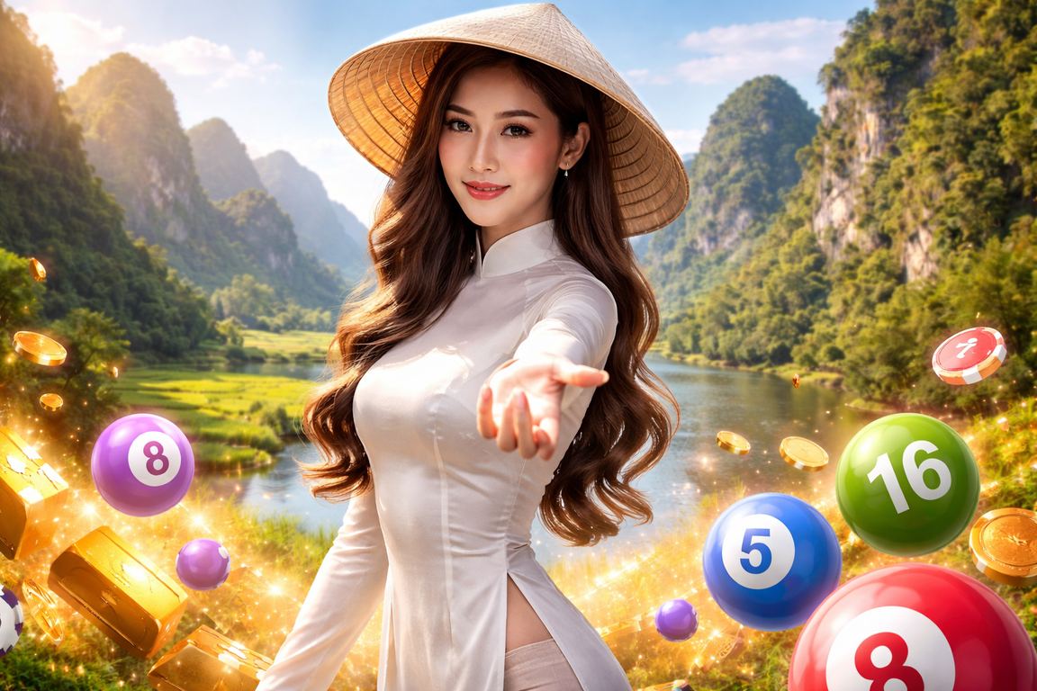 Người chơi tại Ninh Bình trong trang phục áo dài kiểm tra kết quả giải thưởng trực tuyến